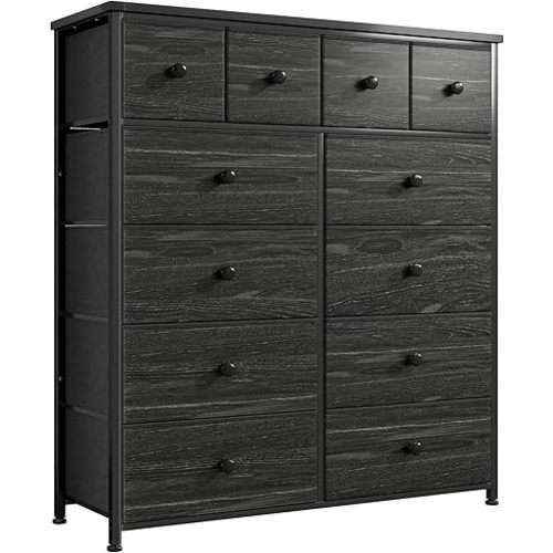 Bepatio Dresser for Bedroom with 12 Drawers Tall Dressers for Bedroom Fabric Dressers & Chest of Drawers with Sturdy Metal Frame, Wood Top, for Girls, Closet, 40.6"W x 11.8"D x 44.5"H (Charcoal Black)