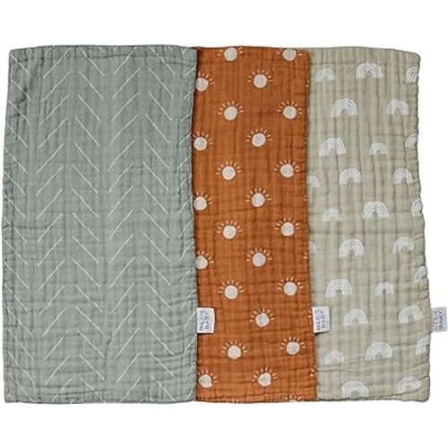 Mebie Baby Burp Cloths, Neutral Print 3-Pack, Muslin Burp Cloth Set for Spit Up, Drool, and More, Boho Burp Cloths for Baby Boy and Girl, Baby Must Haves for Registry