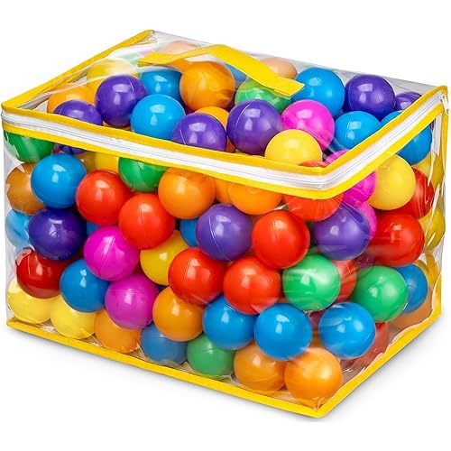 Ball Pit Balls Phthalate Free BPA Free Crush Proof Plastic - 7 Bright Colors in Reusable Play Toys for Kids with Storage Bag