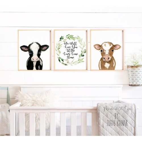 Farm nursery decor Nursery print farm animal print cow painting Nursery Animal print Farm baby shower decor Nursery wall art flower crown