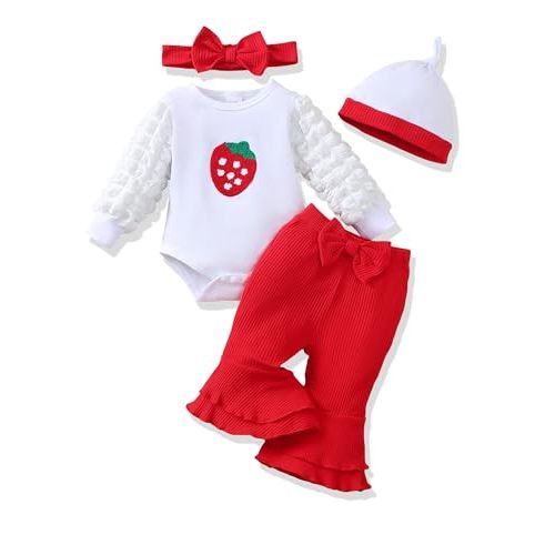 Renotemy Preemie Newborn Baby Girl Clothes Infant Romper Fall Winter Outfits Gifts for Girls Cute Bell Bottoms Pant Sets