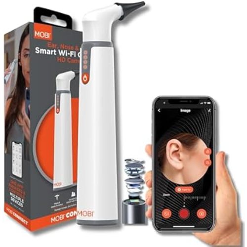 MOBI Connect Wi-Fi Otoscope for Ears, Nose & Throat - 1080P HD Lens, Multi-Axis Gyroscope, 6 LED Lights, 90+ Min Use, 3 Ear Speculum, Suitable for Adults & Children