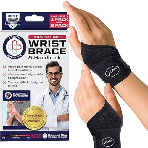 Doctor Developed Wrist Brace, Wrist Wraps for Carpal Tunnel Arthritis, Tendonitis, Hand Support, Ideal for Fitness, Weightlifting - Handbook Included (Wrist Brace 2 Pack)