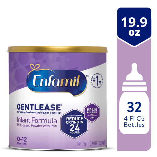 Enfamil Gentlease Baby Formula, Clinically Proven to Reduce Fussiness, Crying, Gas & Spit-up in 24 hours, Brain-Building Omega-3 DHA & Choline, Baby Milk, 19.9 Oz Powder Can