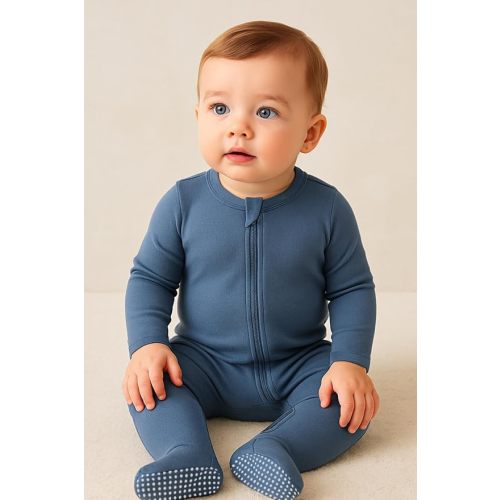 O2 BABY Baby Boys Girls Organic Cotton Zip-Front Sleeper Pajamas, Footed Sleep 'n Play
