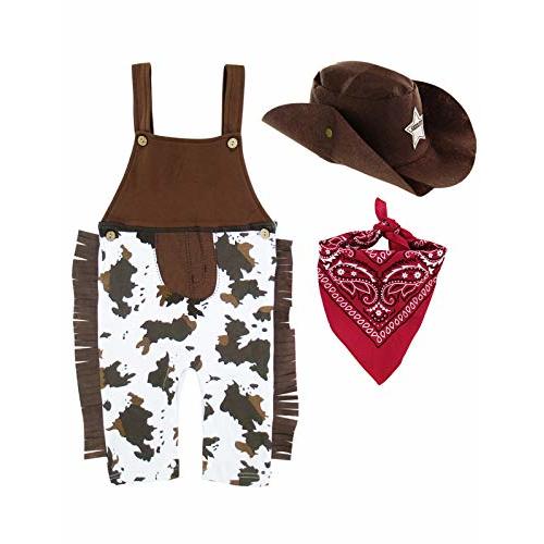 A&J DESIGN Baby Boys' Western Cowboy Romper Sets with Scarf and Hat