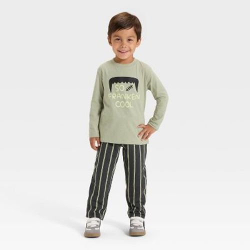 Toddler Boys' Long Sleeve Halloween French Terry Shirt and Pants Set - Cat & Jack™ Olive Green 3T