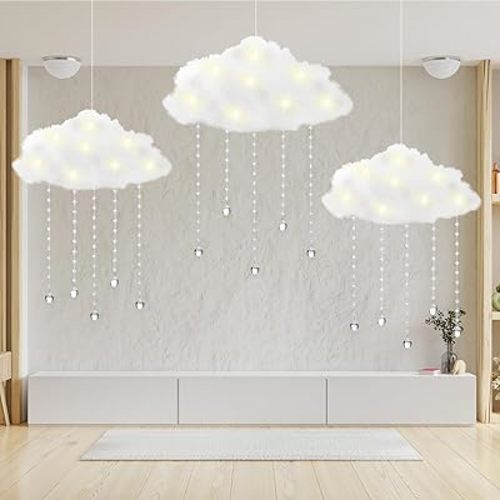 LED Artificial Cloud Props for Room Ceiling with Sun Catching Crystals, Cloud Decorations 3D Fake Hanging Clouds Ornaments for Wedding Nursery Children Room Themed Party Decor (21, Medium)