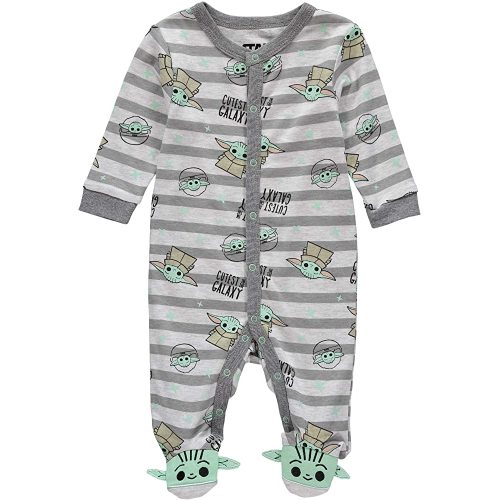 Star Wars Yoda Baby Boys' Romper - Long Sleeve Snap Closure Footed Baby Romper Bodysuit