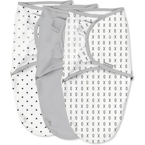 SwaddleMe by Ingenuity Original Swaddle, 100% Cotton, Improves Sleep & Calms Startle Reflex, 0-3 Months, 3-Pack - Xoxo