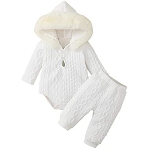 Baby Clothing Sets Girls Hooded Long Sleeve Romper and Pants Outfit