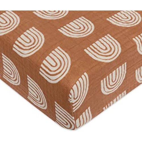 Babyletto 100% Organic Cotton Crib Sheet, GOTS-Certified, Fitted 360°, Ultra-Soft and Breathable Muslin - Terracotta Rainbow