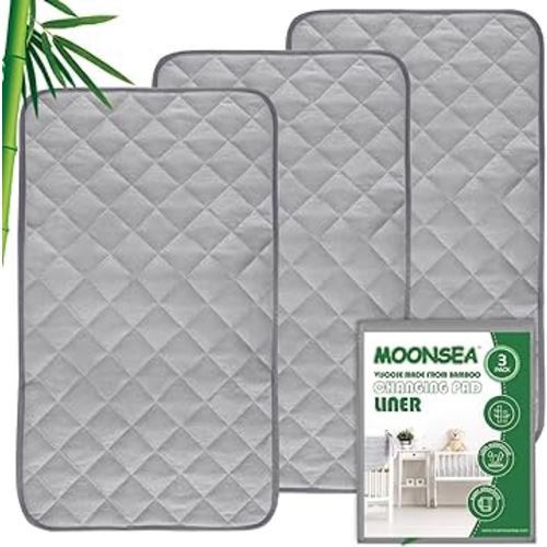 Diaper Changing Pad Liner Non-Slip, Waterproof Terry Mat, Quilted Absorbent Bassinet Liners Washable, 3 Pack 13"x 26" Reusable Portable Changing Table Pad Rectangle Grey