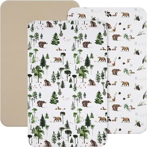 david's kids 3 Pack Mini Crib Sheets, Soft Breathable Premium Pack N Play Sheets for Baby Boys Girls Neutral, Playard and Mini Crib Mattresses, Woodland Animals