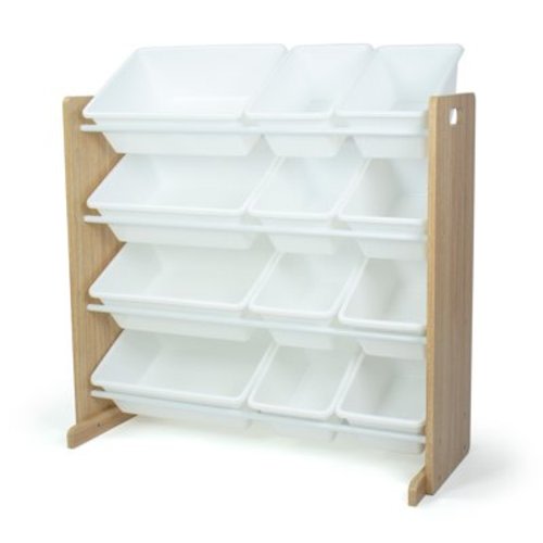 Humble Crew Journey Toy Storage Organizer with 12 Plastic Storage Bins, Natural/White
