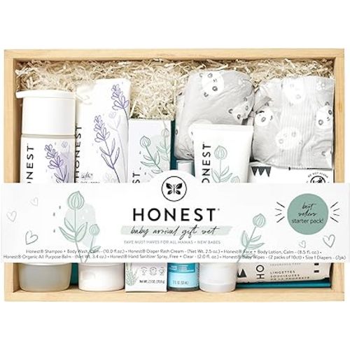 The Honest Company Baby Arrival Gift Set | Newborn Essentials Welcome Box | Diapers, Wipes, Personal Care, Diaper Rash Cream