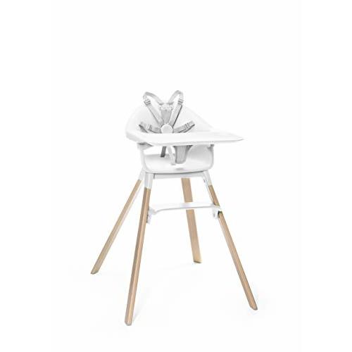 Stokke Clikk Easy to Clean White Baby High Chair with Natural Legs, All in One Box (Includes Tray and Harness)