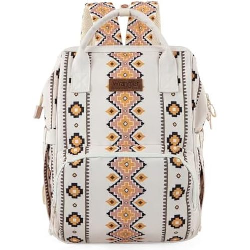 Montana West x Wrangler Diaper Bag Backpack Aztec Travel Backpack Purses Western Multi-Function Baby Bags for Mom with Waterproof Insulated Pockets