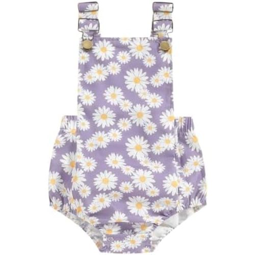 Newborn Baby Girl Summer Clothes Overall Romper Daisy/Sunflower Button Suspender Sleeveless Backless Jumpsuit