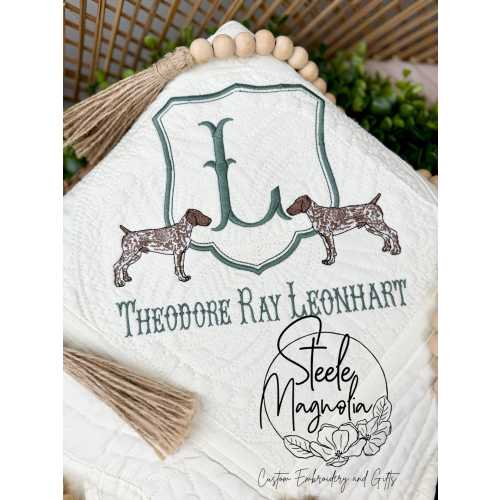 GSP Embroidered Baby Blanket Boy German Shorthaired Pointer Dog Nursery Decor Personalized Baby Heirloom Quilt Custom Baby Shower Dog Gift