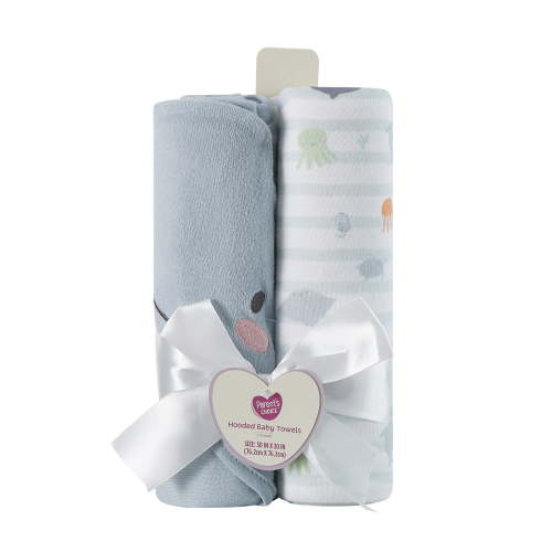 Parent's Choice 2-pack 30" x 30" Whale Hooded Towel