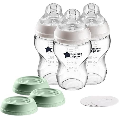 Tommee Tippee Closer to Nature 3 in 1 Convertible Glass Baby Bottles, Anti-Colic Valve – 9-ounce, 3 Count