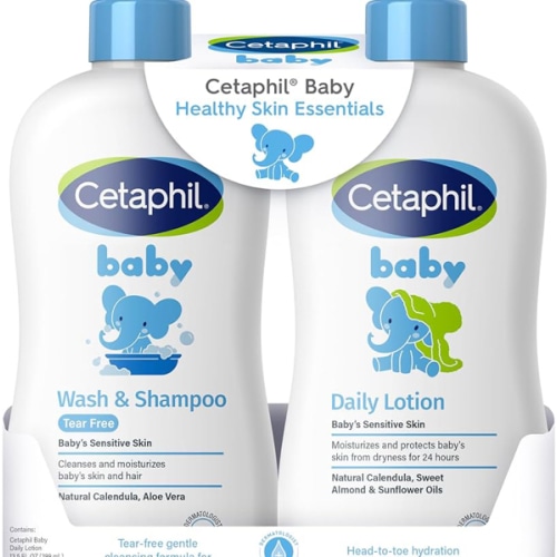 Cetaphil Baby Wash & Shampoo Plus Body Lotion, Healthy Skin Essentials, Head to Toe Hydration for up to 24 Hours, for Delicate, Sensitive Skin, 2-Pack,White