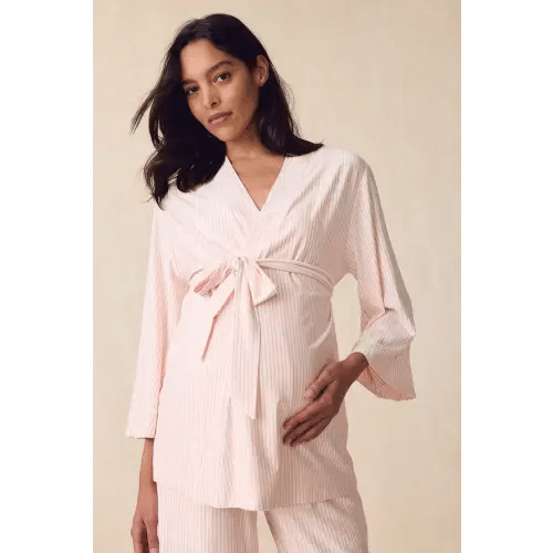 LAKE | Women | DreamModal™ Pajamas | Parisian Green Pencil Stripe Maternity Kimono Bundle