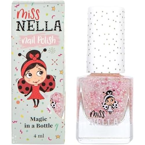 MISS NELLA Happily Ever After– Safe Special Glittery Pink Nail Polish for Kids, Non-Toxic & Odor Free Formula for Children and Toddlers, Natural Water Based for Easy Peel Off