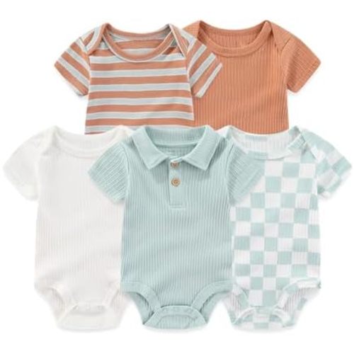 Four Seasons Baby Boy Girl Bodysuits 5-Pack Cotton Comfort Short Sleeve Baby Clothes Soft Infant Outfits