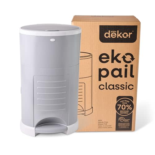 Diaper Dekor EKO Classic Diaper Pail, Gray | ONLY Eco-Friendly Diaper Pail Made with 70% Recycled Materials | Hands-Free: Step–Drop–Done | Cost-Effective Refill System
