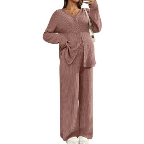 BLENCOT Maternity Lounge Set 2 Piece Long Sleeve Top and Pants with Pockets