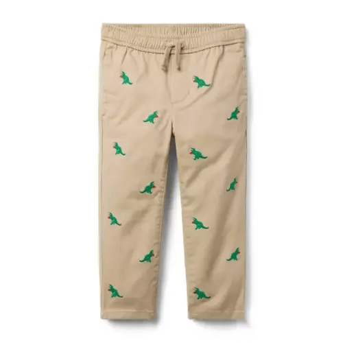 Boy Jack Khaki Dinosaur Embroidered Dinosaur Heart Twill Jogger by Janie and Jack