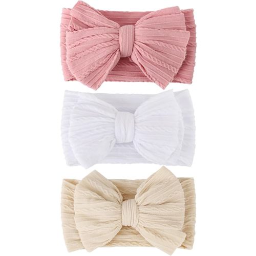 3 Pcs Baby Bows Headbands Nylon Newborn Baby Headbands Toddler Infant Hairbands with Big Bows for Baby Girl Newborn Essentials