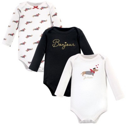 Hudson Baby Infant Girl Cotton Long-Sleeve Bodysuits, Bonjour Dachshund, Size: 12-18 months