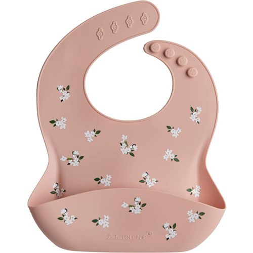 Loulou Lollipop Soft, Waterproof Silicone Feeding Bib for Babies and Toddlers - White Flower