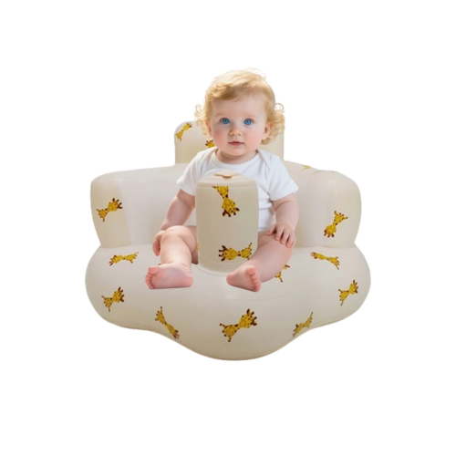 PVC Inflatable Baby Sofa, No Tools Needed for Inflation, 19.69inch19.69inch11.81inch, Giraffe Cartoon Pattern, Foldable for Storage After Deflation