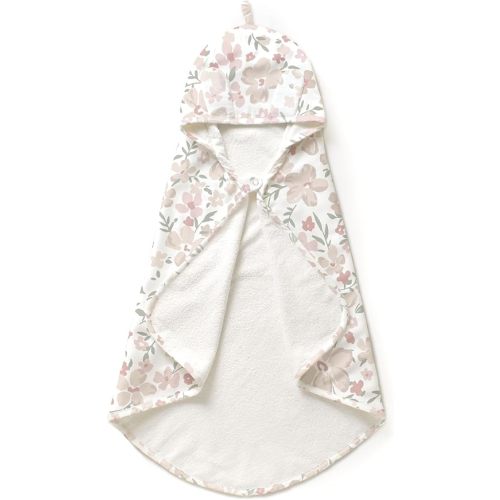 MakeMake Organics Organic Cotton Hooded Towel Baby Toddler GOTS Certified Organic Cotton Beach Poncho Towel Large Absorbent Non Toxic Neutral (Blossom, Diagonally 35"x35")