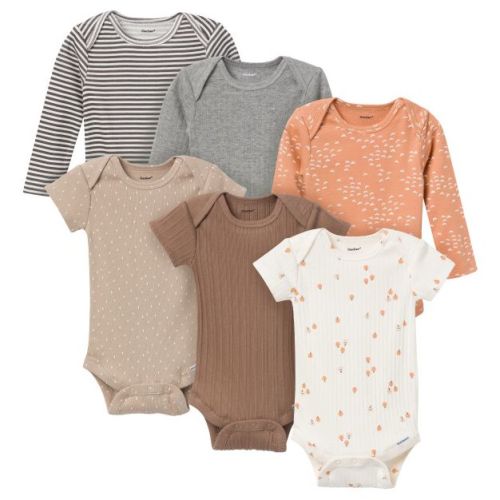 Gerber Baby Neutral 6-pack Onesies Bodysuits, Tan Little Apples, Newborn