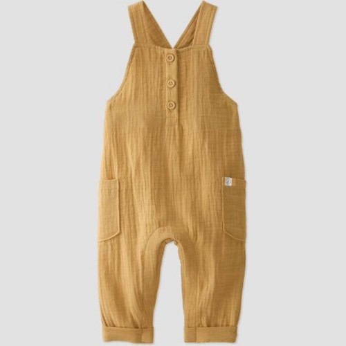 little Planet By Carter's Baby Ochre Gauze Overalls - Yellow, Size: 3M