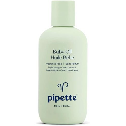 Pipette Baby Oil - Nurture, Moisturize Baby Skin, Vitamin E, Sensitive, Dry Skin, Fragrance Free with Renewable Plant-Derived Squalane, 4.5 fl oz