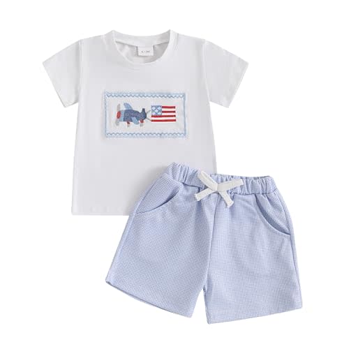 JLKGICF Baby Boy Easter Outfit Bunny Truck Embroidery Tops and Plaid Shorts Set Toddler Boy Spring Summer Clothes