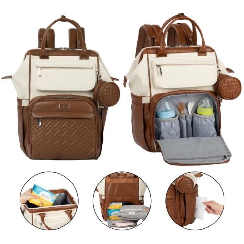 BabbleRoo Diaper Bag Backpack, Spacious & Stylish Nappy Organizer, Coffee Cream, 1 pc