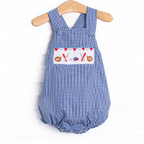 Slugger Season Smocked Bubble, Blue – Stitchy Fish