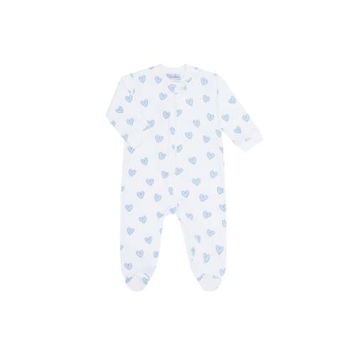 Blue Heart Print Zipper Footie