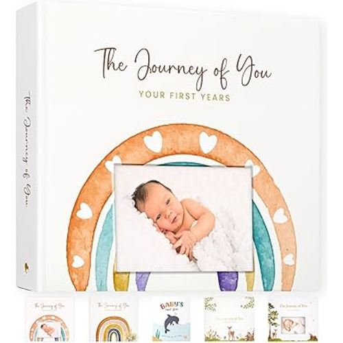 Baby Album Memory Book for Girl or Boy - First 5 Years Unisex Bohemian Rainbow Keepsake Journal to Log Newborn Milestone - Photo Album Scrapbook for Baby Shower - Unique New Parents Gifts for Couples