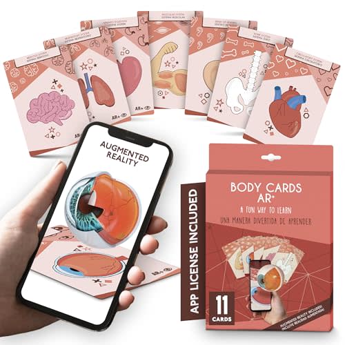 Anatomy Flash Cards, Anatomy and Physiology Flashcards for Kids, Augmented Reality, App Included, English and Spanish, A&P, Body Parts, Body Systems, Learning Tool, Study Tool, Learning Toy