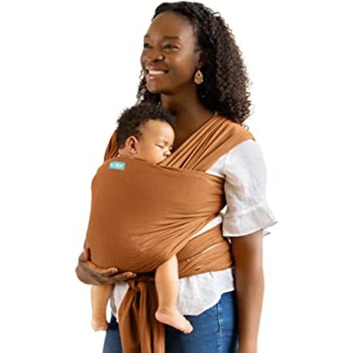 Moby Baby Wrap Carrier Evolution for Newborns to Toddlers (8-33lbs), Infant Sling Carrier, Lightweight & Hands Free Design, Adjustable for All Body Types, Baby Registry Gift (Caramel)