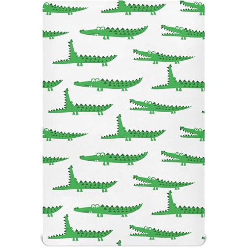 Breathable Baby Girls Crib Sheets for Baby Boys Baby Mattress Sheets Funny Alligator Crocodile Small Fitted Baby Sheets Neutral