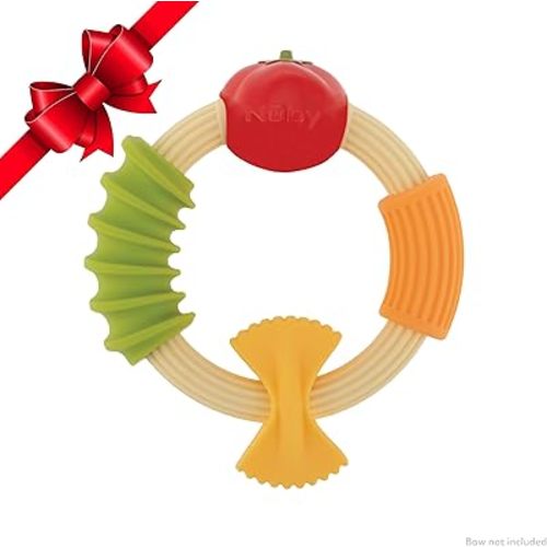 Nuby Pasta Ring Teether - Soft Silicone, Multi-Textured Surface, Easy Grip, Teething Relief for Babies 3+ Months